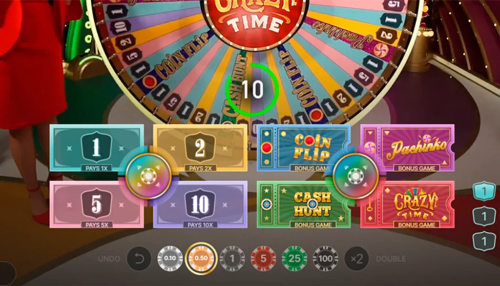 Rules card showing the payout for each Crazy Time bet spot